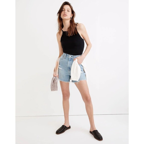 NWT MADEWELL Distressed The Mom Jean Short High-Waisted Cutoff - Picture 2 of 12